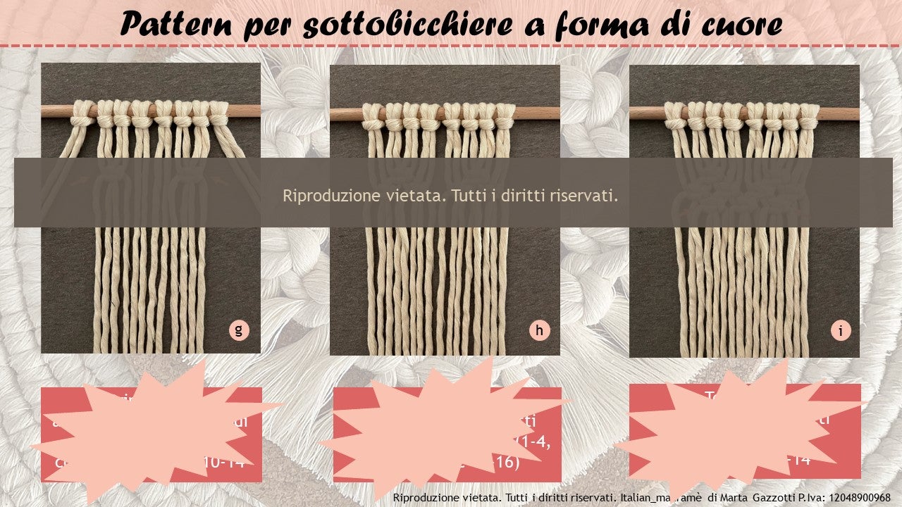 Pattern macramè - due sottobicchiere a forma di cuore