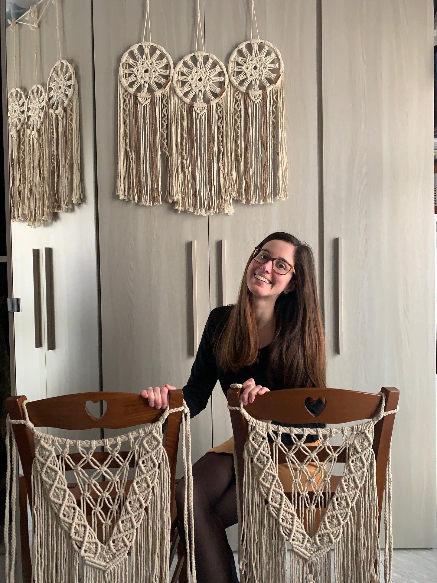 Coprisedia in macramè per matrimonio boho