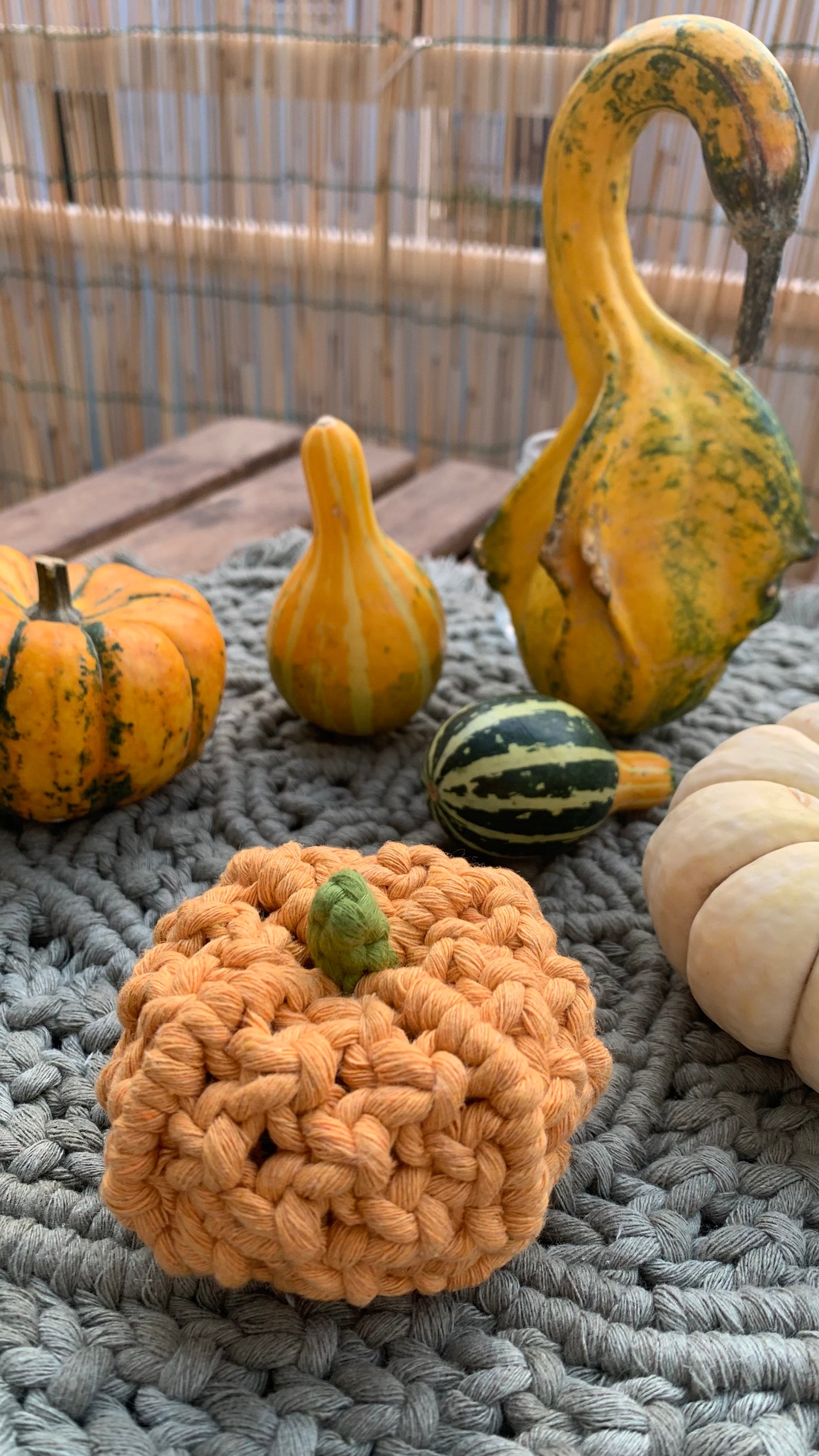 Zucca decorativa in macramè per autunno e halloween